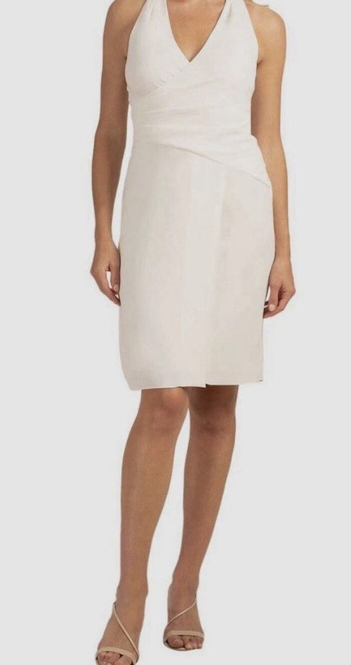 $238 Trina Turk Women's Ivory Samantha Faux-Wrap Crepe Midi Dress Size 4
